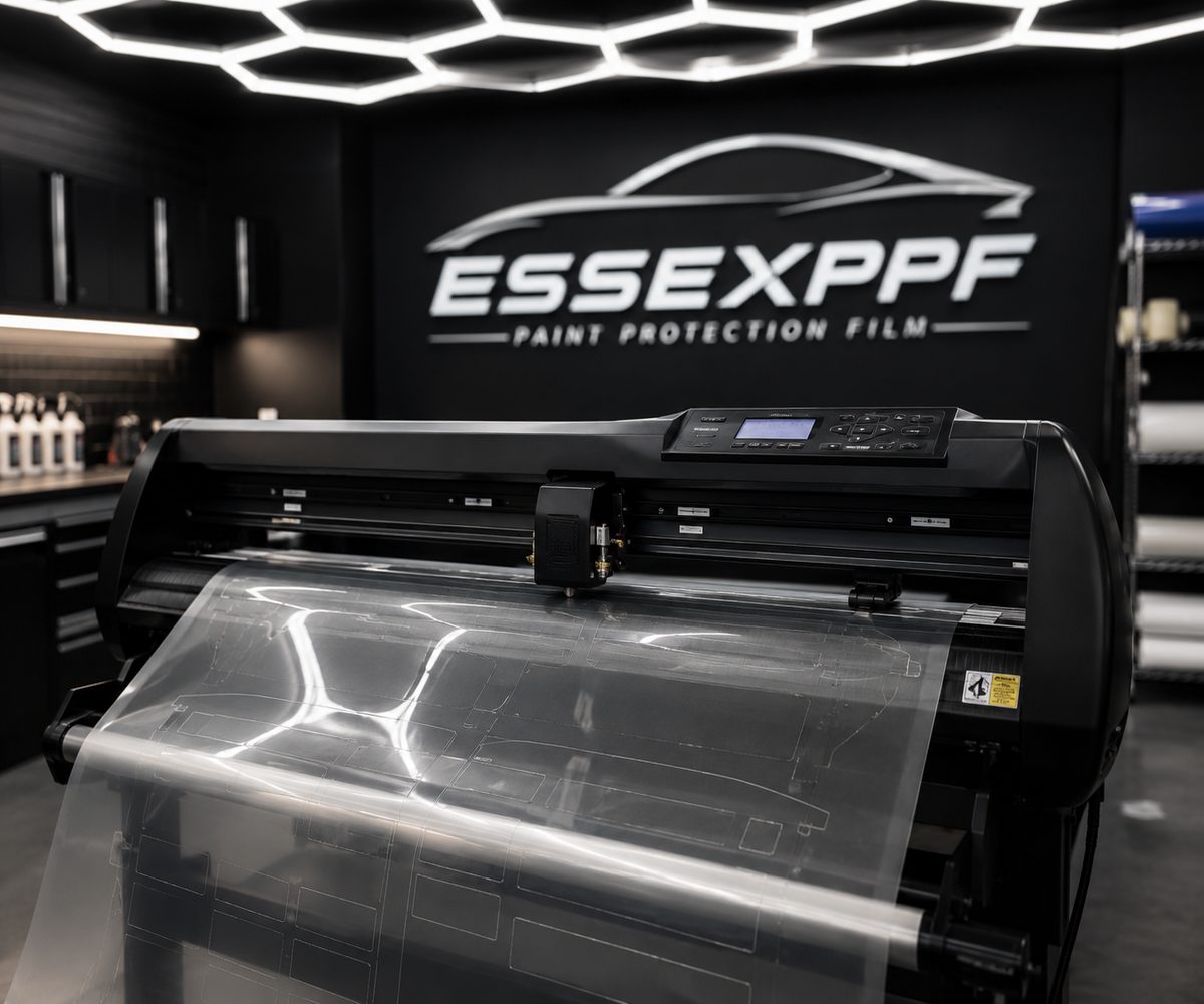 Plotter cutting paint protection film patterns in the Essex PPF studio