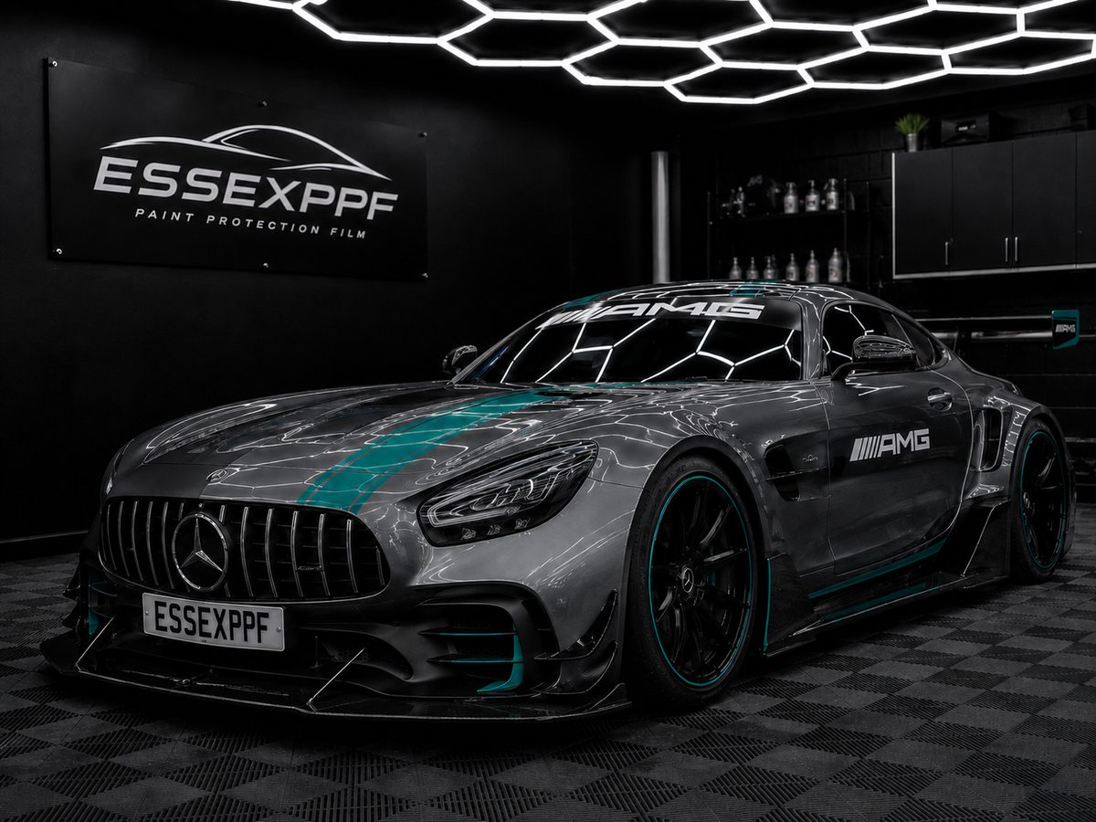 Mercedes-AMG GT with motorsport livery in the Essex PPF studio