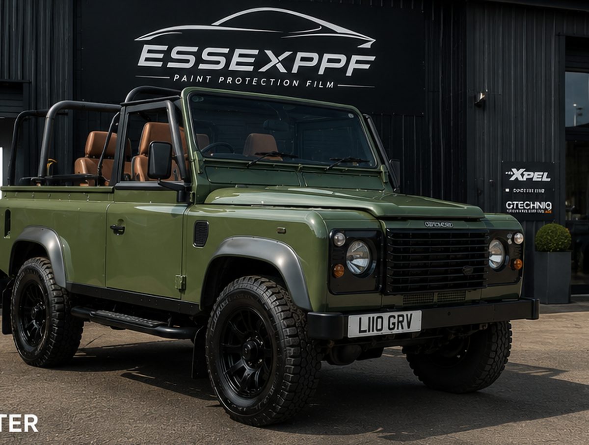 Restored Land Rover Defender 90 outside the Essex PPF unit