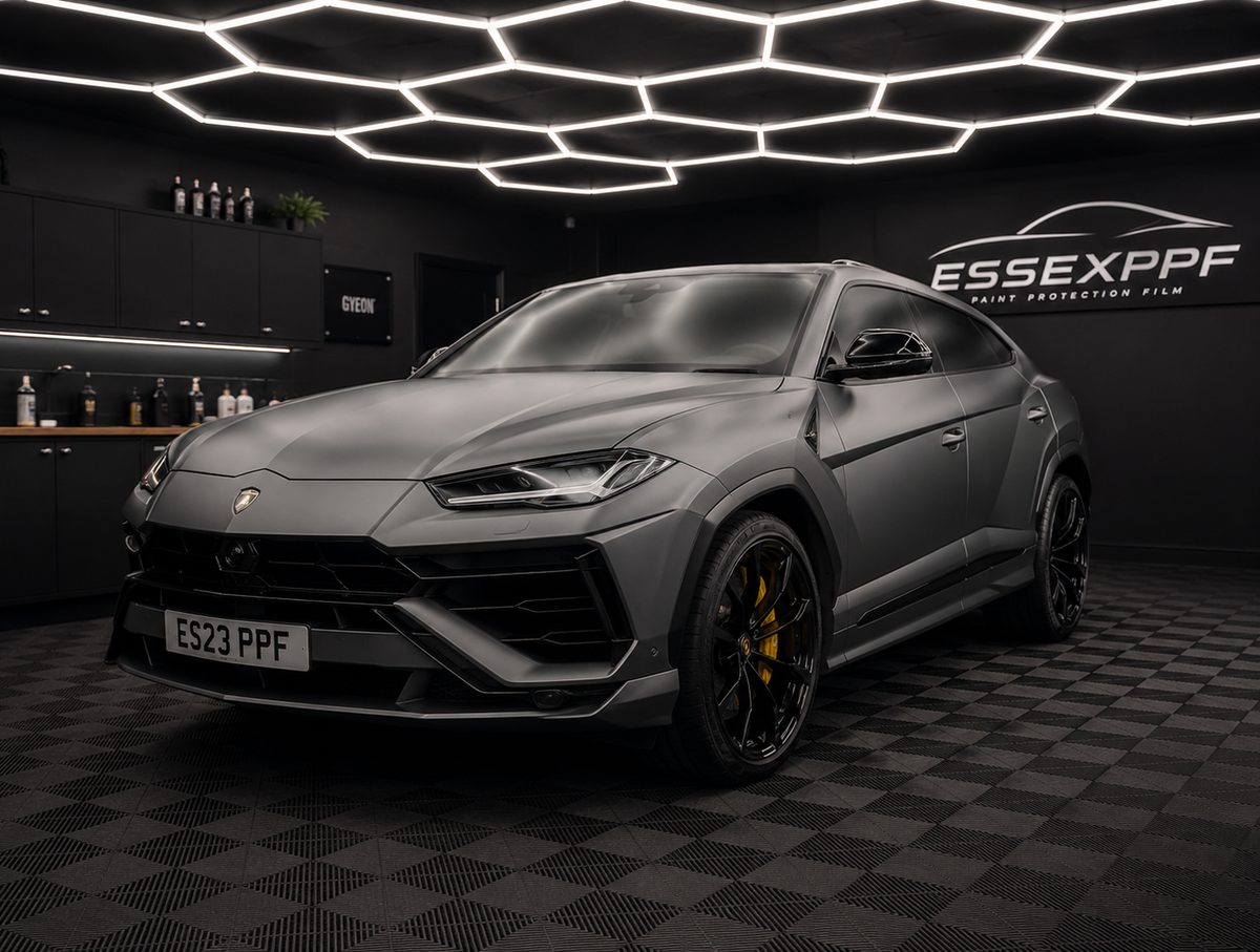 Satin grey Lamborghini Urus in stealth film
